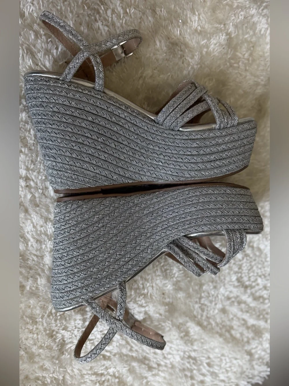 Metallic Silver Braided Platform Sandals for Women